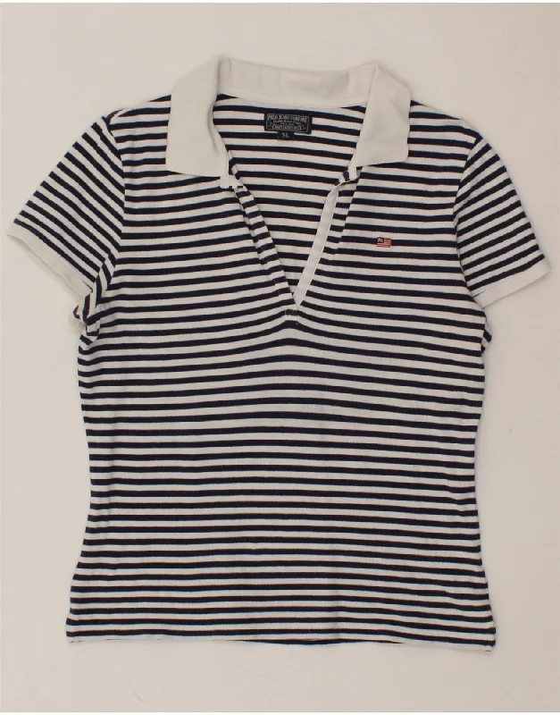 RALPH LAUREN Womens Polo Shirt UK 18 XL Navy Blue Striped Casual Loose Short Sleeve