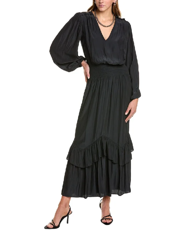 Ramy Brook Alaia Midi Dress Trendy Ruffled Sleeve Midi Dress