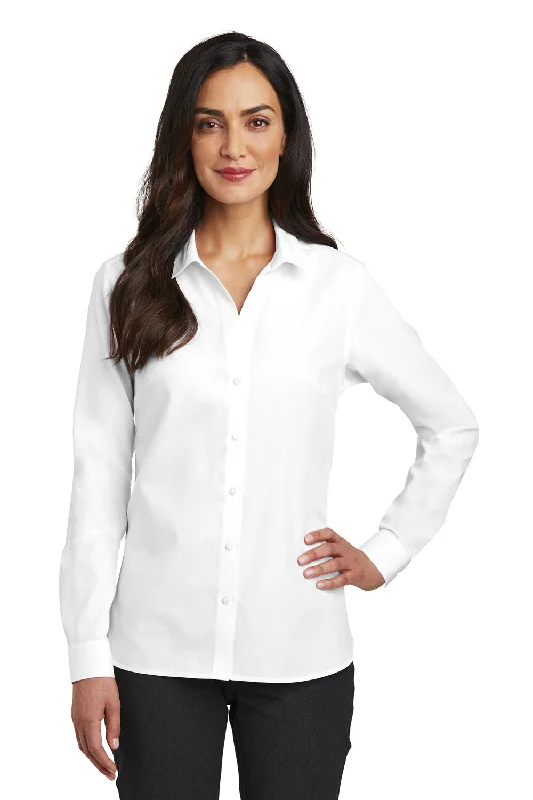 Red House Womens Nailhead Wrinkle Resistant Long Sleeve Button Down Shirt - White - Closeout Casual Slouchy Short Sleeve