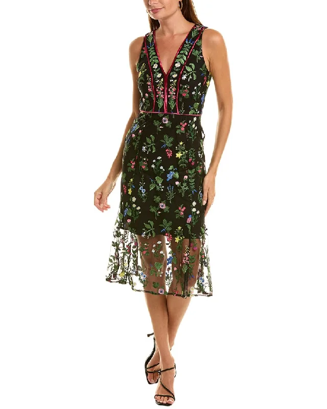 Sam Edelman Botanical Embroidered Midi Dress Elegant Floral Midi Dress