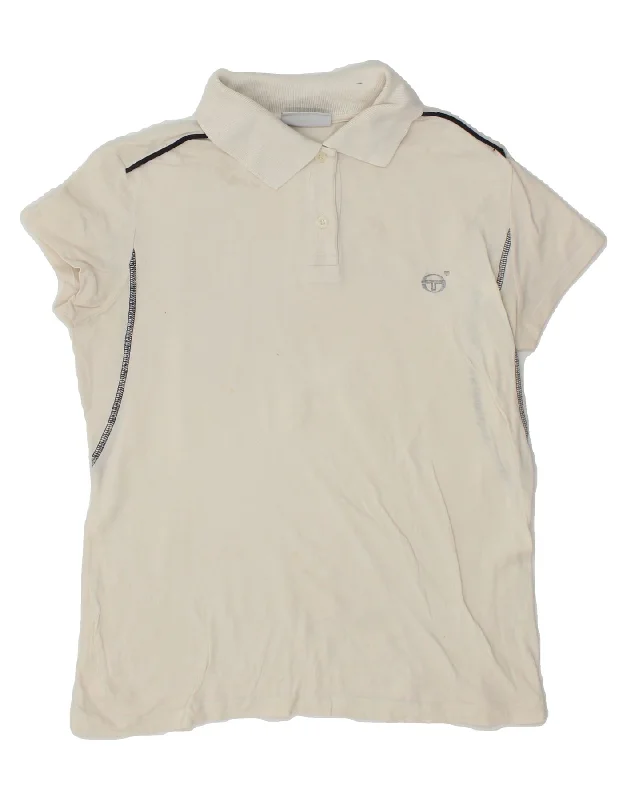 SERGIO TACCHINI Womens Polo Shirt UK 12 Medium White Soft Silk Short Sleeve