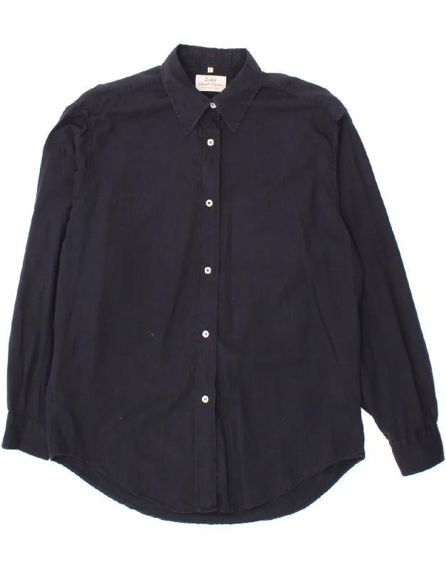 SISLEY Womens Shirt IT 44 Medium Navy Blue Cotton Comfortable Summer Short Shirt