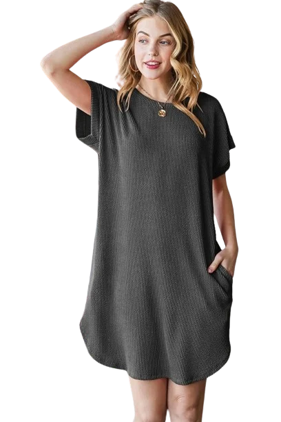 Solid Urban Ribbed Mini Dress with Side Pocket Charcoal - Pack of 6 Cozy Cowl Neck Mini Dress