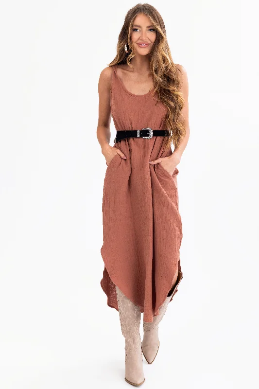 Spice Sleeveless Woven Midi Dress Comfortable Sleeveless Midi Dress