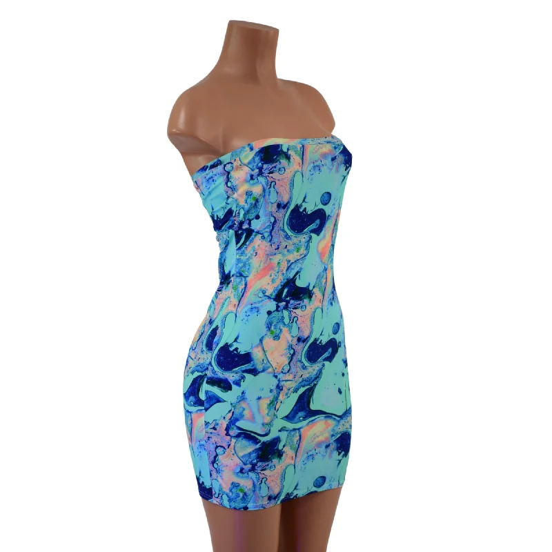 Strapless Lapis Lagoon Mini Dress Comfortable Boho Mini Dress