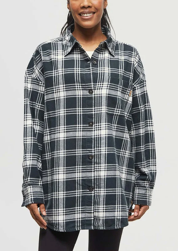 Tentree Women's Fernwood Flannel Button Up Shirt Elegant Off-Shoulder Short Shirt