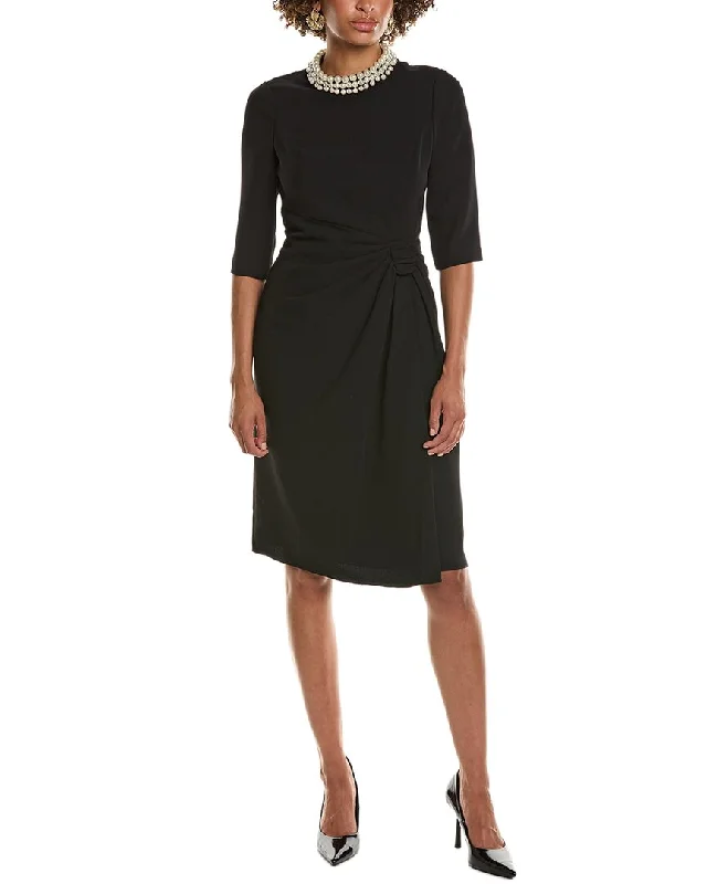 Teri Jon by Rickie Freeman Stretch Crepe Pearl Midi Dress Cozy Midi Dress with Pockets