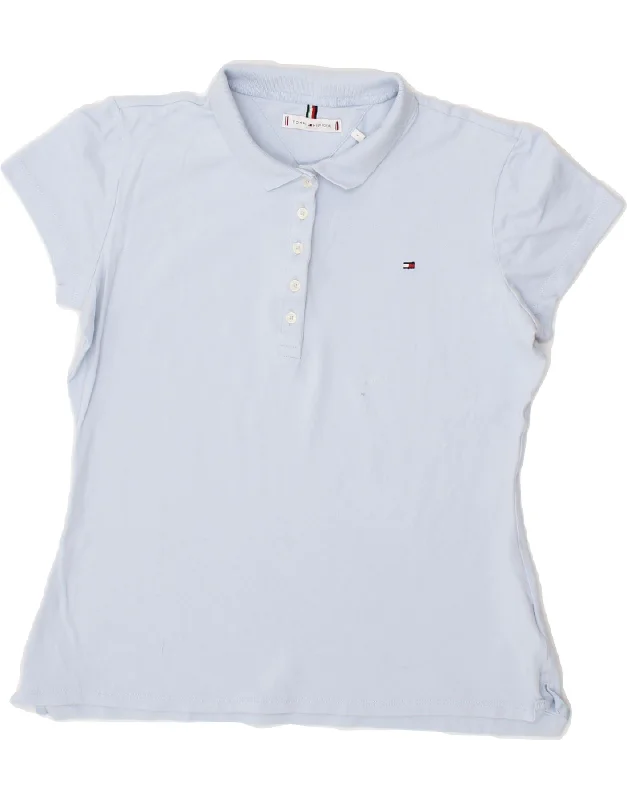 TOMMY HILFIGER Womens Polo Shirt UK 14 Large Blue Cotton Relaxed Cotton Short Shirt