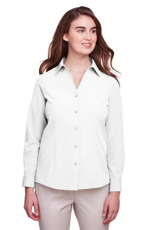 UltraClub Womens Bradley Performance Moisture Wicking Long Sleeve Button Down Shirt - White Comfortable Flowing Short Sleeve