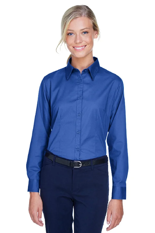 UltraClub Womens Whisper Long Sleeve Button Down Shirt - Royal Blue - Closeout Stylish Crew Neck Shirt