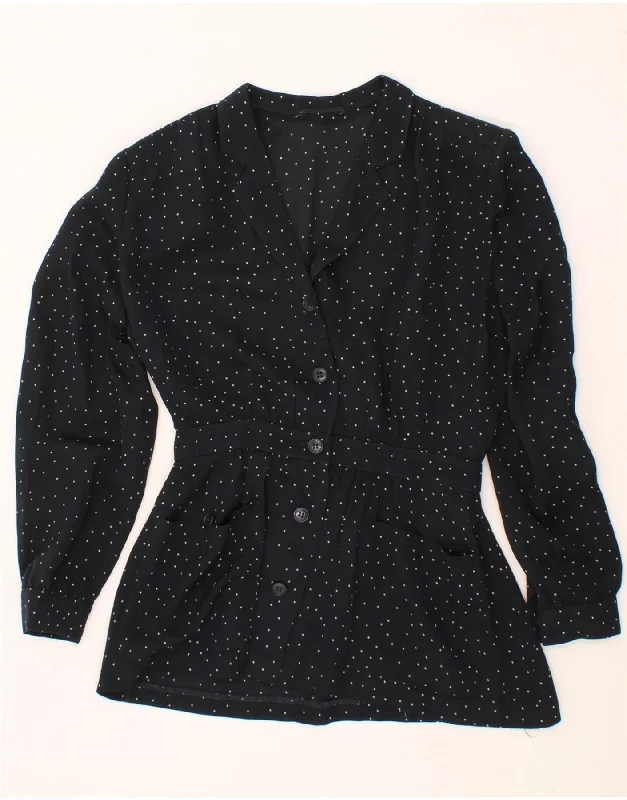 VINTAGE Womens Shirt Blouse UK 16 Large Navy Blue Polka Dot Casual Boxy Short Shirt