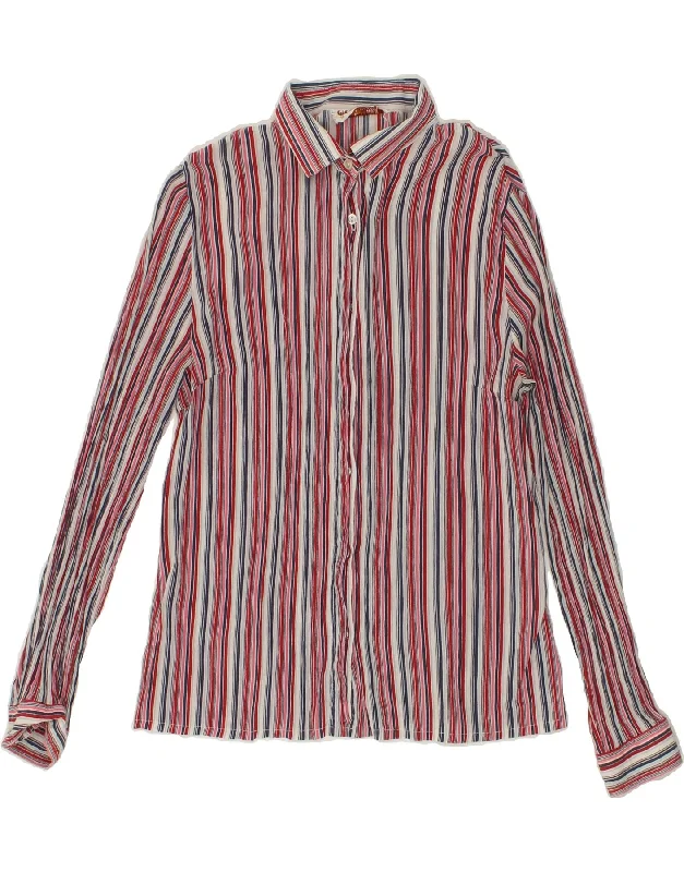 VINTAGE Womens Shirt IT 44 Medium Red Striped Classic Short Sleeve Tunic