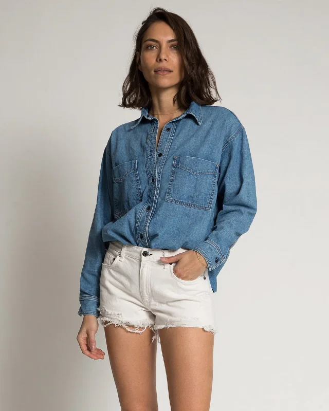 Oversized Denim Shirt Relaxed Short Sleeve Tee