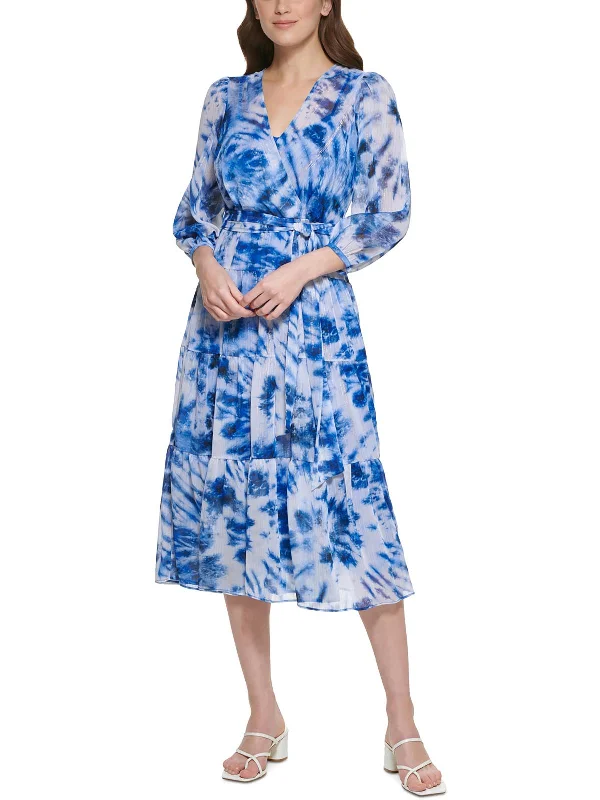 Womens Chiffon Metallic Midi Dress Cozy Tie-Dye Midi Dress