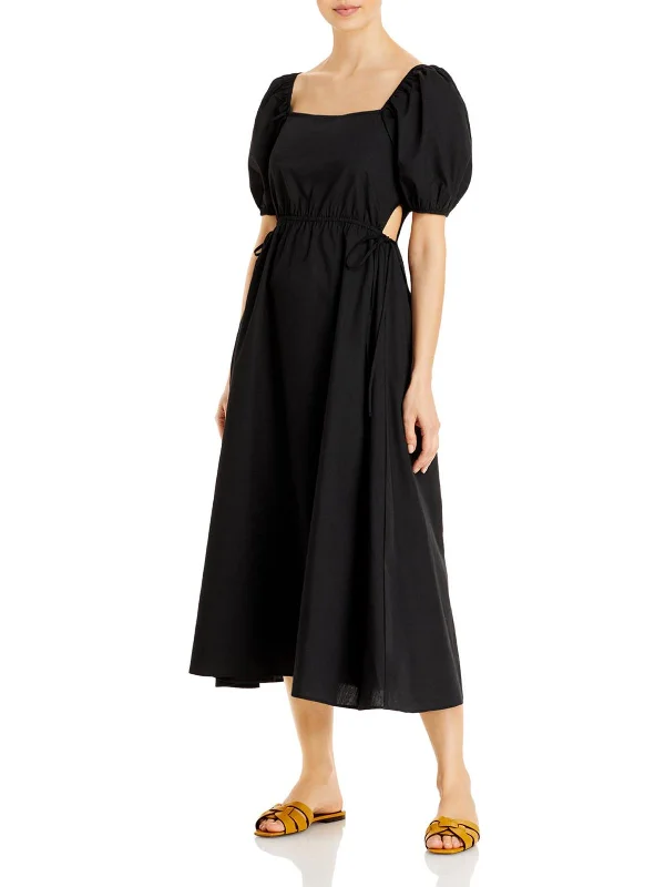 Womens Cut Out Puff Sleeves Midi Dress Cozy A-Line Midi Dress