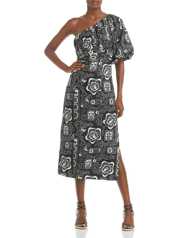 Womens Linen Printed Midi Dress Comfortable Geometric Print Midi Dress