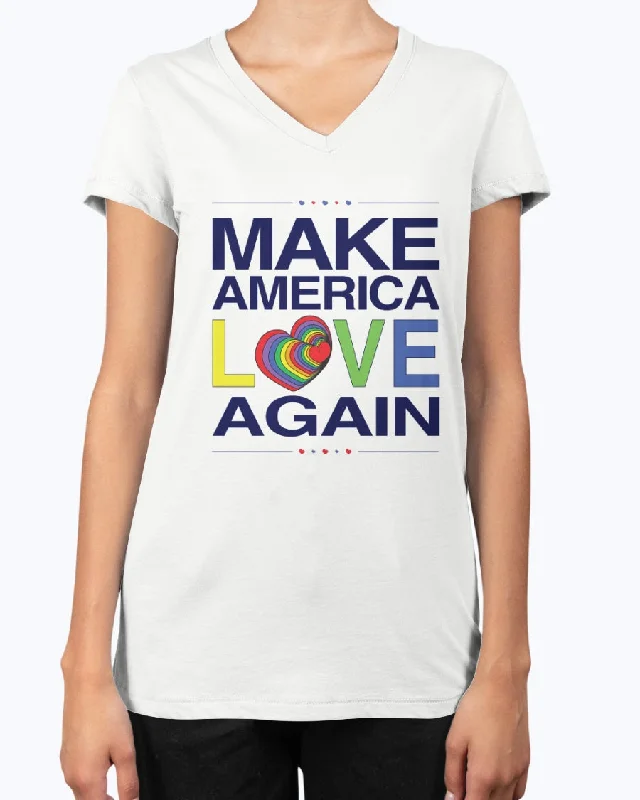 Make America Love Again - V Neck Tee Silk Blend Satin Velvet