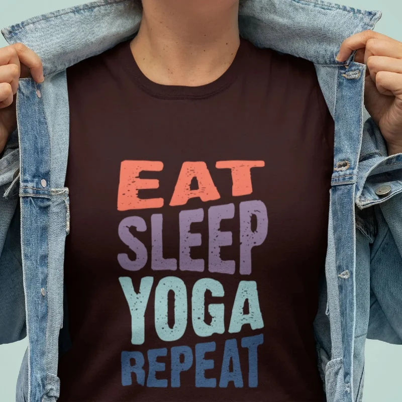 Eat Sleep Yoga Repeat Round Neck Half Sleeve Classic T-Shirt Anti-Shrink Durable Soft