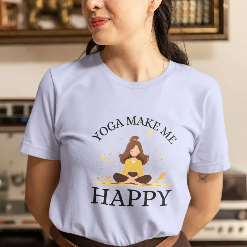 Yoga Make Me Happy Round Neck Half Sleeve Classic T-Shirt Beaded Sequined Faux Fur