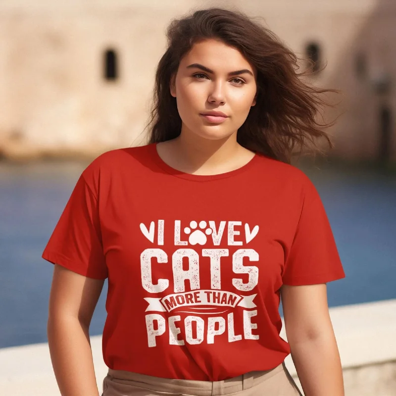 I Love Cats More than People Round Neck Half Sleeve Classic T-Shirt Sequined Glittery Shiny