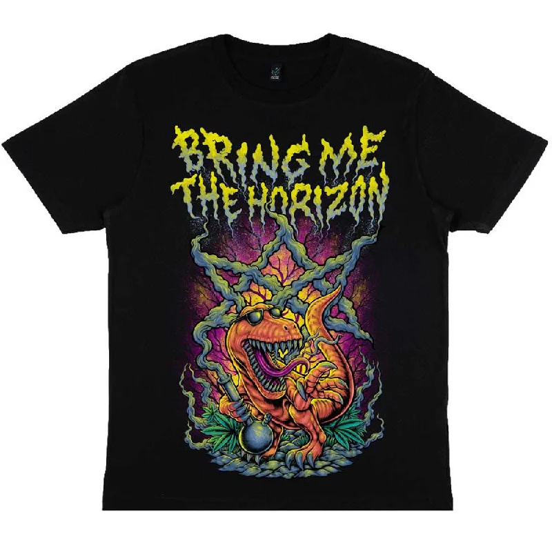 Bring Me The Horizon | Official Band T-Shirt | Smoking Dinosaur Notch Collar Peter Pan Collar Cowl Neck