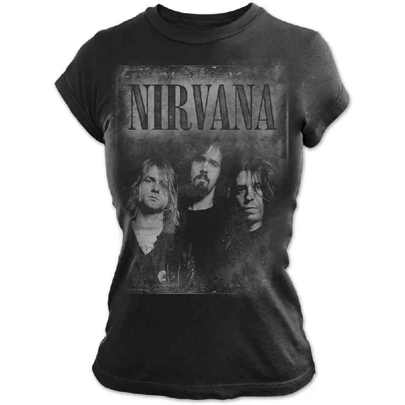 Nirvana Ladies T-Shirt: Faded Faces Boxy Fit Fitted Loose