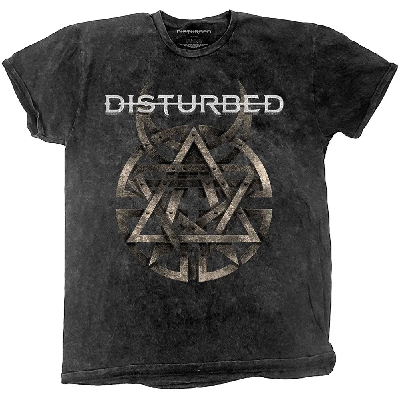 Disturbed | Official Band T-Shirt | Riveted (Dip-Dye, Mineral Wash) Ribbed T-Shirt High Neck Heavyweight