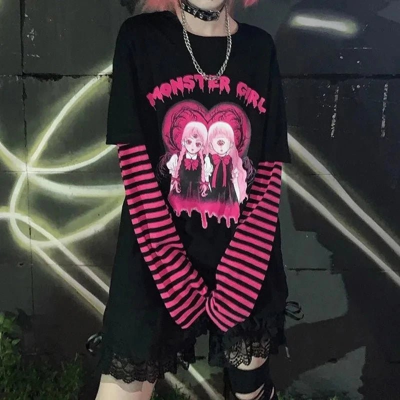 Womens Goth Punk Harajuku Weirdcore Tee Graphic T-Shirt Round Neck Polyester