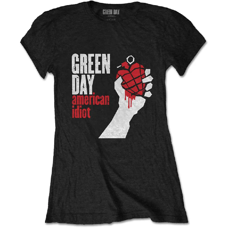 Green Day Ladies T-Shirt: American Idiot Chenille Blend Fleece Blend Nylon Blend