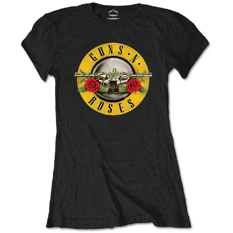 Guns N' Roses Ladies T-Shirt: Classic Bullet Logo (Skinny Fit) Rayon Velvet Corduroy