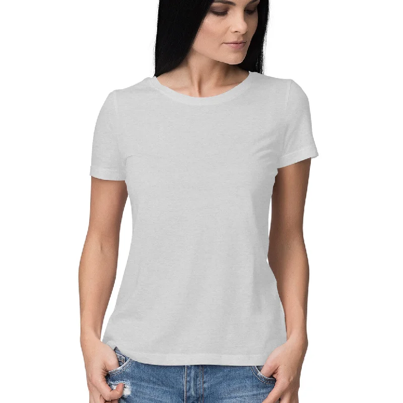 Mélange Grey - Plain Women's T-shirt Graphic T-Shirt Round Neck Polyester