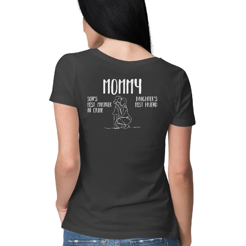 Mommy - Back Print - Ladies T-shirt Real Fur Shearling Chenille