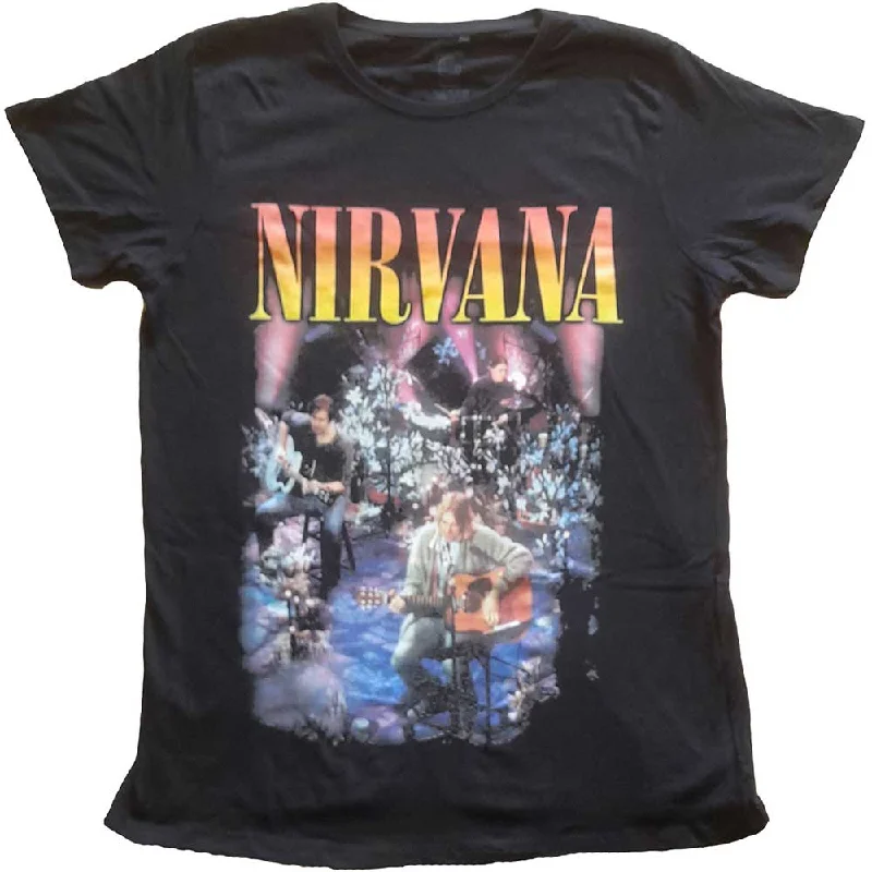 Nirvana Ladies T-Shirt: Unplugged Photo Houndstooth Herringbone Solid