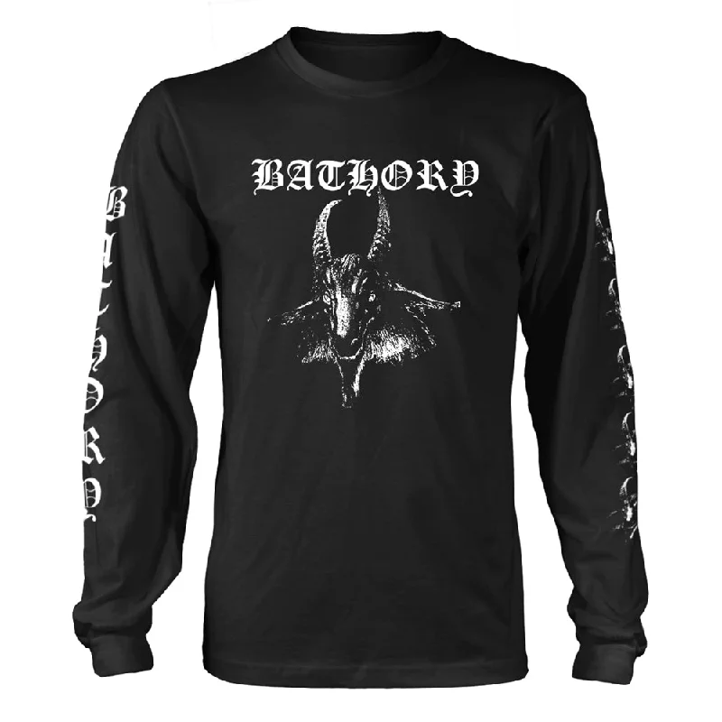 Bathory Unisex Long Sleeved T-Shirt: Goat (back print) Basic T-Shirt Crew Neck Short Sleeve