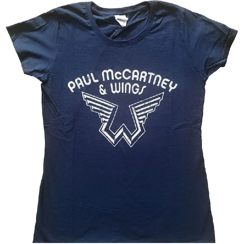 Paul McCartney Ladies T-Shirt: Wings Logo Ribbed T-Shirt High Neck Heavyweight