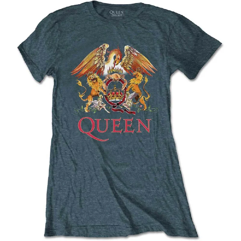 Queen Ladies T-Shirt: Classic Crest Striped Floral Plaid