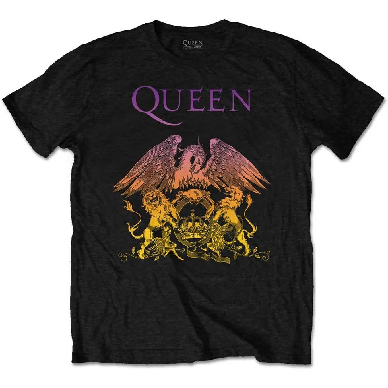 Queen | Official Band T-shirt | Gradient Crest Ribbed Striped Patterned