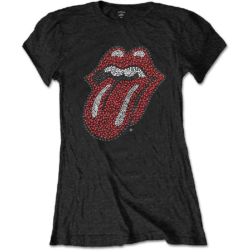 The Rolling Stones  | Official Ladies T-shirt |  Classic Tongue (Diamante) Satin Blend Silk Blend Wool Blend