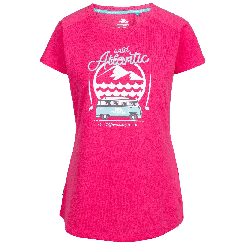 Saaf Women's Atlantic Print T-Shirt in Pink Hooded Caped Shawl Collar