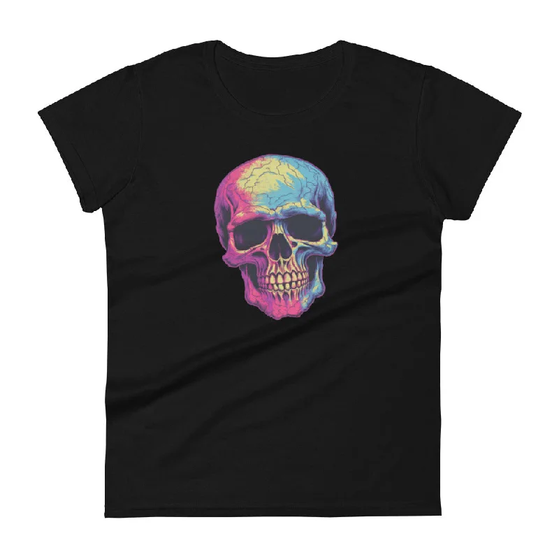 Tie Die Skull Womens Tee Embroidered Appliqued Beaded