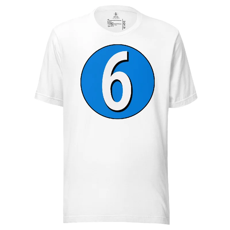 Unisex t-shirt: White on Blue 6 Graphic T-Shirt Round Neck Polyester