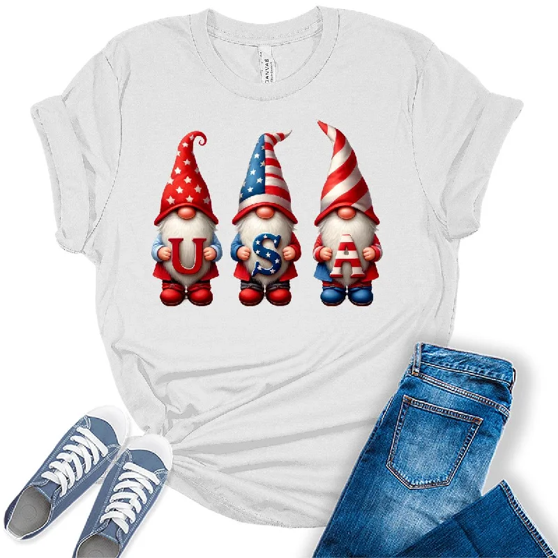 USA Gnomes American Flag Graphic Tees For Women Terry Blend Velvet Blend Canvas Blend