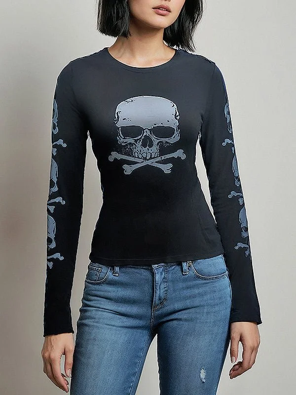 Women Punk Skull T-shirt Chenille Blend Fleece Blend Nylon Blend