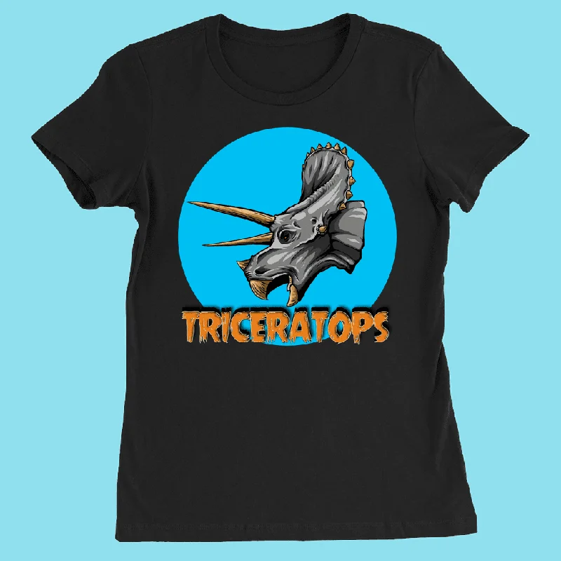 Women Triceratops Head T-Shirt Front Pockets Side Pockets Patch Pockets