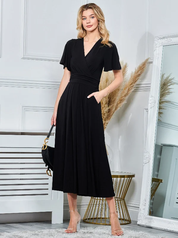 Angel Sleeve Jersey Maxi Dress, Black Fashionable Sleeveless Maxi Dress