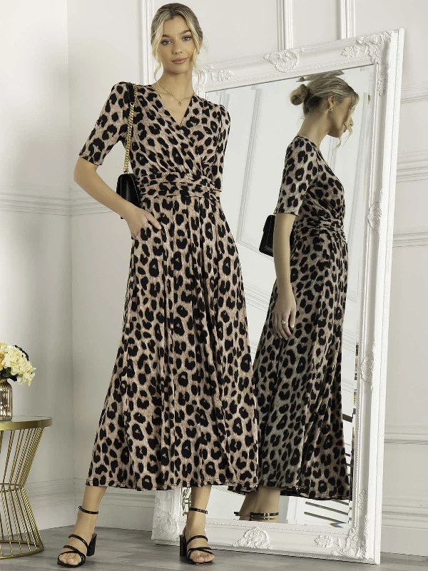 Beatrice Jersey Wrap Maxi Dress, Leopard Multi Trendy Maxi Dress with Belt