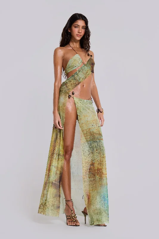 Cantha Asymmetric Cut Out Maxi Dress in Lagoon Elegant Wraparound Maxi Dress