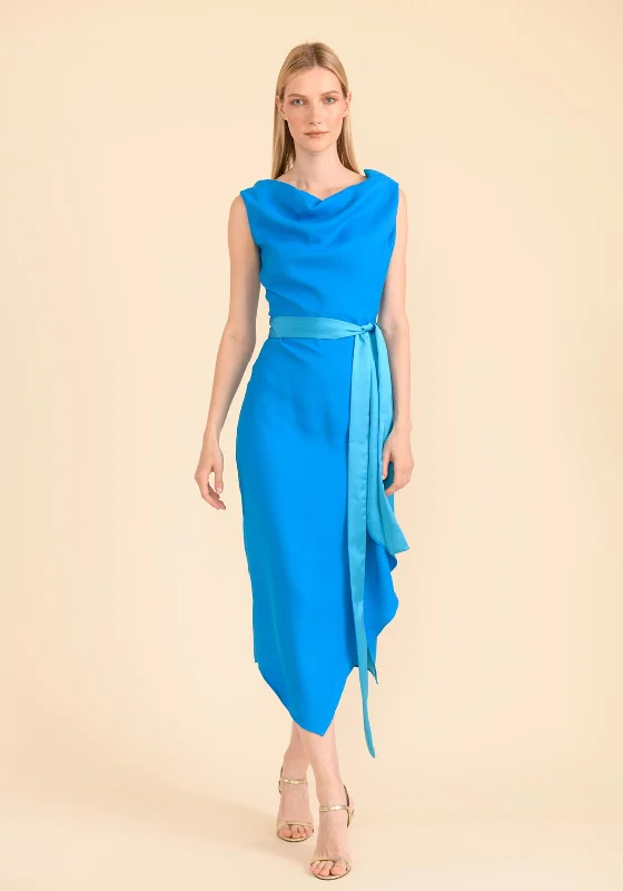 Caroline Kilkenny Olivia Draped Satin Belt Maxi Dress, Turquoise Comfortable Cotton Maxi Dress