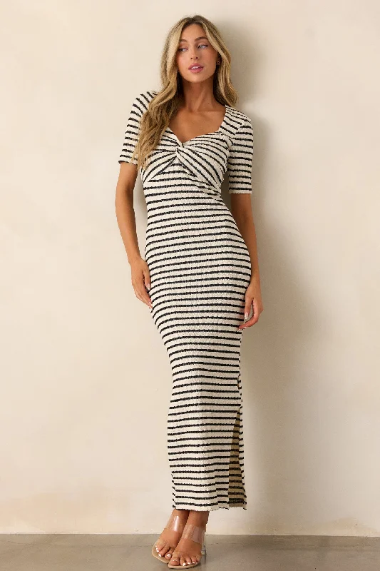 City Lights Black Stripe Bodycon Maxi Dress Trendy Maxi Dress with Belt