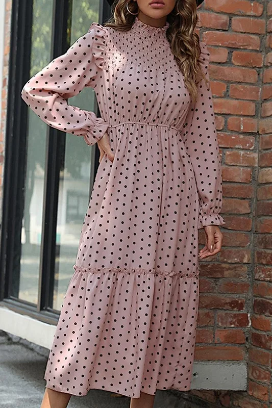 POLKA DOT LACED SHOULDER MAXI DRESS Fashionable Open-Back Maxi Dress